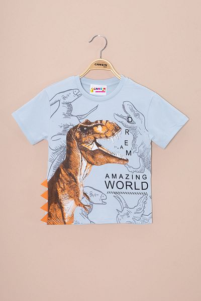 Cansın Mini Tricou pentru băieți cu decolteu cu imprimeu dinozaur albastru 20950