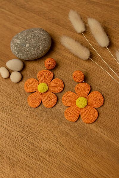 sema aksesuar Flower Model Hanging Paper Thread Earrings - Handmade Flower Earrings - Gift