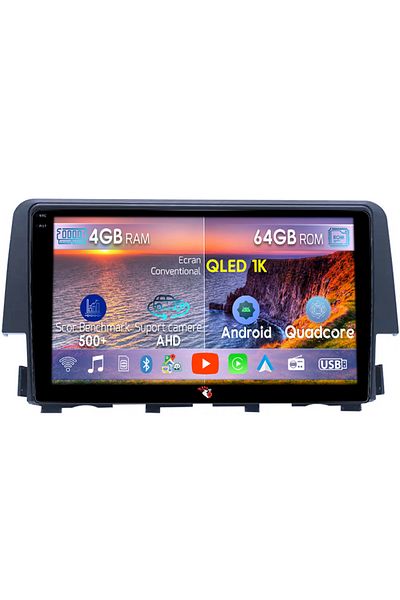 navi-it Navigatie dedicata Honda Civic 2016-2020, 4GB RAM 64GB ROM, Octacore, Android 14, Display QLED 1K 9"