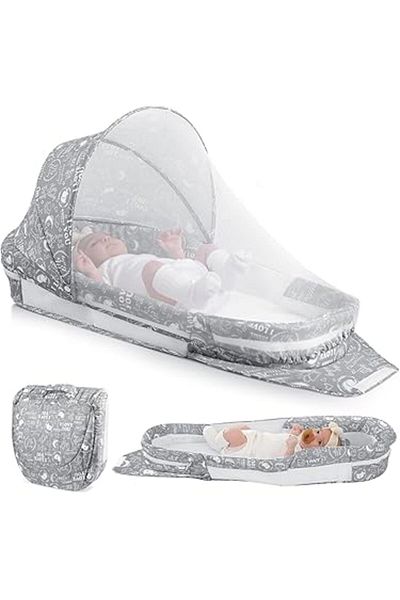 Yelajoy Portable Folding Baby Bed, With Sun Canopy and Mosquito Net, 41x42x14 cm, for 0-36 Months