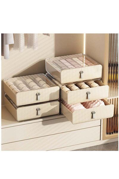 COOYA Drawer Organizer,Underwear Socks Storage with 16 Cells,Stackable for Bras Belts Ties