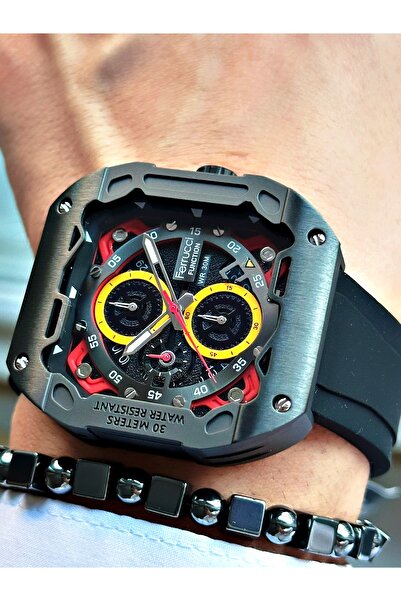 Ferrucci Ferruci Functıon Takvimli Kare Siyah Silikon Erkek Kol Saati