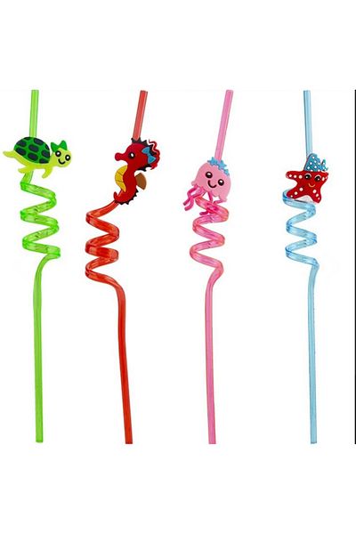 DOĞALYA Cute Colorful and Figured Plastic Cocktail Straw 4 Pieces