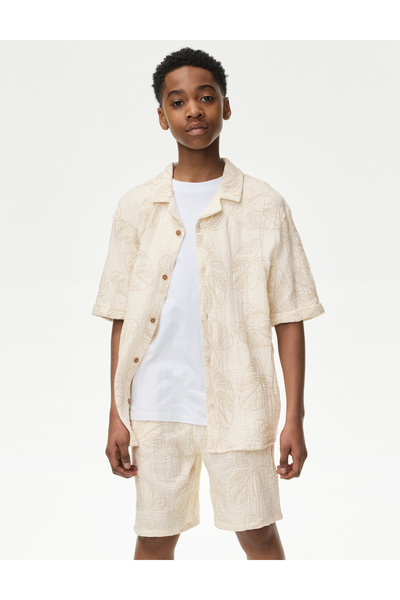 Marks & Spencer Saf Pamuklu Dokulu Palmiye Ağacı Baskılı Gömlek (2-16 Yaş)