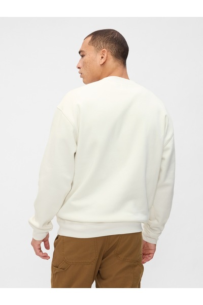 GAP Erkek Beyaz Logo Grafikli Relaxed Fleece Sweatshirt