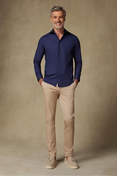 Abbate Chino Twill Cotton Blend Slim Fit Beige Men's Straight Trousers