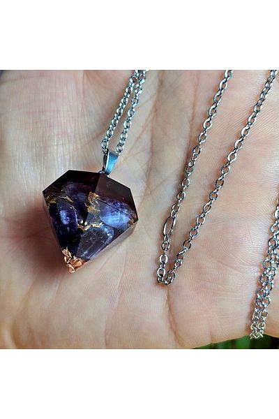 Singincraft Steel Chain Amethyst Pandul Orgonite Necklace (Hand Made Tasaeim Products)