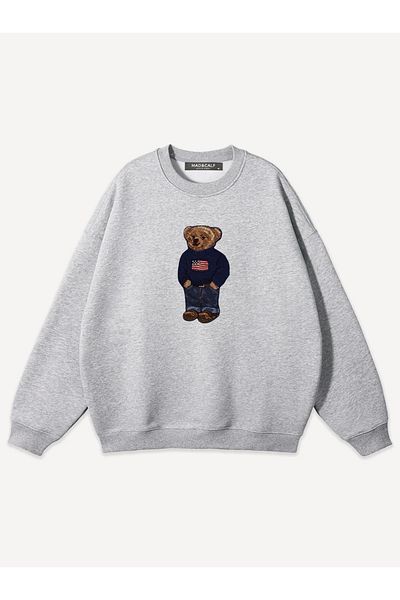 Mad&Calf Unisex Teddy Boy εμπριμέ με λαιμόκοψη Oversize φούτερ