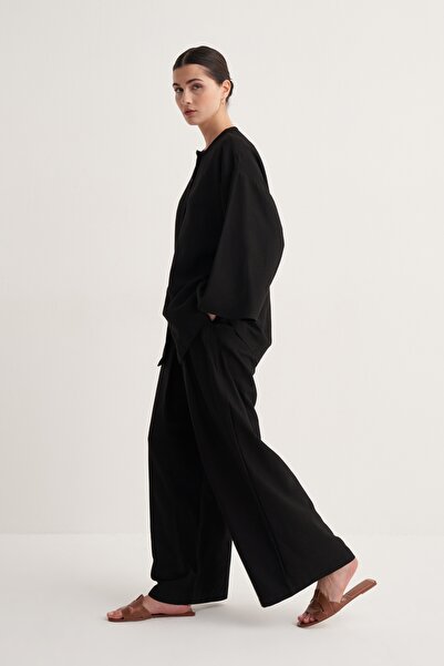 EBU Prive Women's Cupra Draped Cotton Kimono Shirt Black