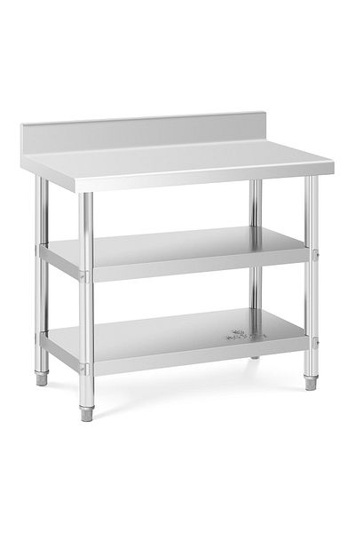 Royal Catering Stół blat roboczy stalowy nierdzewny przyścienny z rantem 2 półki 100 x 60 cm