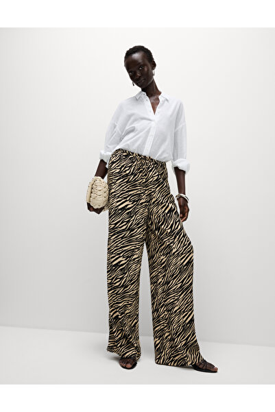 Marks & Spencer Hayvan Baskılı Büzgülü Wide Leg Pantolon