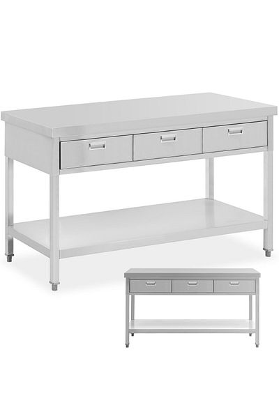 Royal Catering Stół blat roboczy gastronomiczny stalowy z półką szufladami 150 x 60 cm do 295 kg