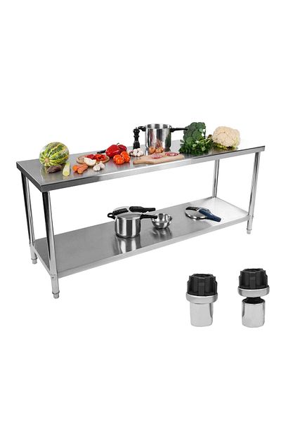 Royal Catering Stół blat roboczy gastronomiczny stalowy centralny z półką 200x60cm