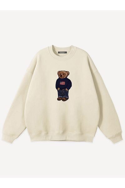 Mad&Calf Unisex Teddy Boy εμπριμέ με λαιμόκοψη Oversize φούτερ