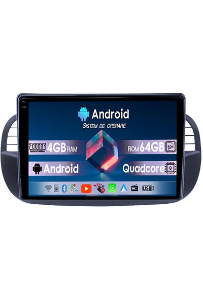 navi-it Navigatie dedicata Fiat 500, 4GB RAM 64GB ROM, Quadcore, Android 14, Display QLED 1K 9", DSP, Carpla