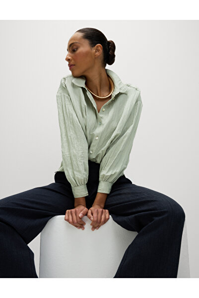 Marks & Spencer Kırışık Dokulu Yaka Detaylı Gömlek