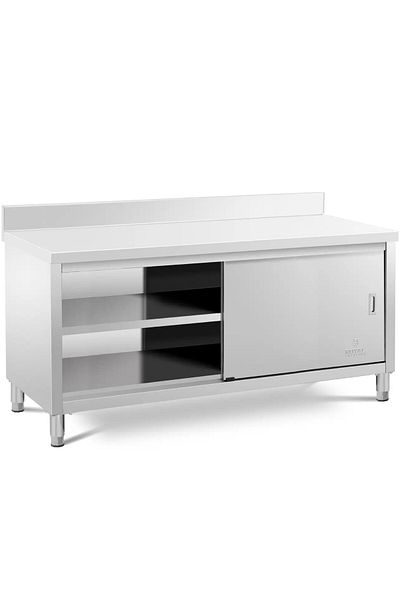 Royal Catering Stół blat roboczy przyścienny z szafką rantem drzwi suwane 180 x 70 x 97 cm