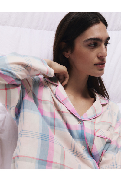 Marks & Spencer Pamuk Karışımlı Kareli Pijama Üstü