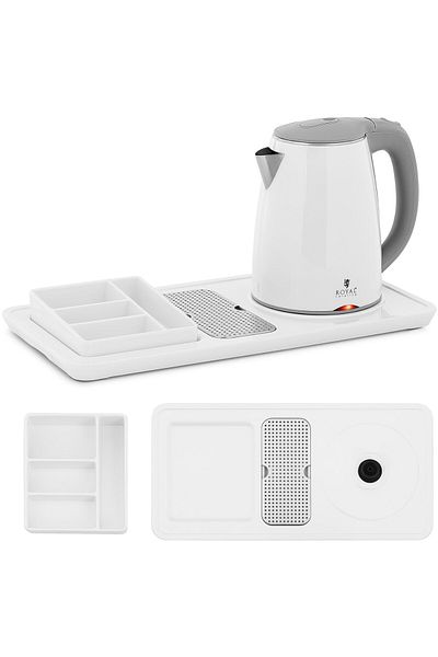 Royal Catering Set de bun venit pentru hotel, fierbător electric cu tavă, 1,2 l, 1800 W, alb