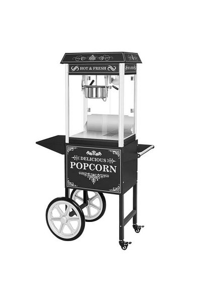 Royal Catering Profesjonalna wydajna maszyna do popcornu mobilna na wózku 230V 1.6kW czarna