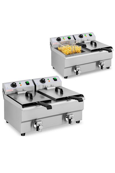 Royal Catering Friteuză electrică dublă cu robinet 230 V 2 x 3000W 2 x 10 L