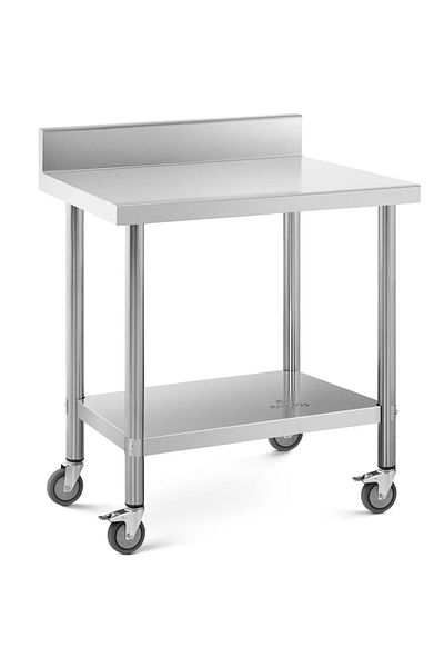 Royal Catering Stół blat roboczy przyścienny z rantem na kółkach 2 poziomy 60 x 80 cm STAL