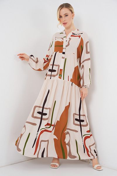Bigdart فستان حجاب طويل منقوش نسائي 2585 - A.KREM