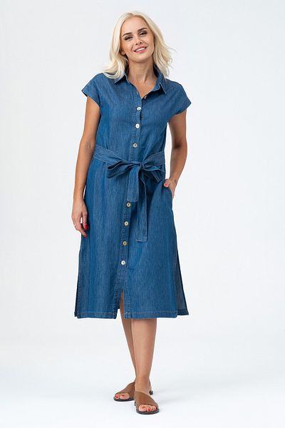 Bold & Young Women's Slit Pocket Sleeveless Belted Cotton Shirt Dress