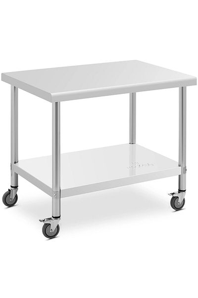 Royal Catering Stół metalowy gastronomiczny na kółkach z półką STAL 70 x 100 cm