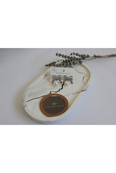 Atelier Pelin Bow Model Pearl Steel Earrings / Silver