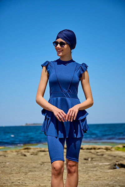 Starinci Mayo Yarı Kapalı Mayo Likralı Mendil Kol Fulya Tesettür İndigo İNDİGO