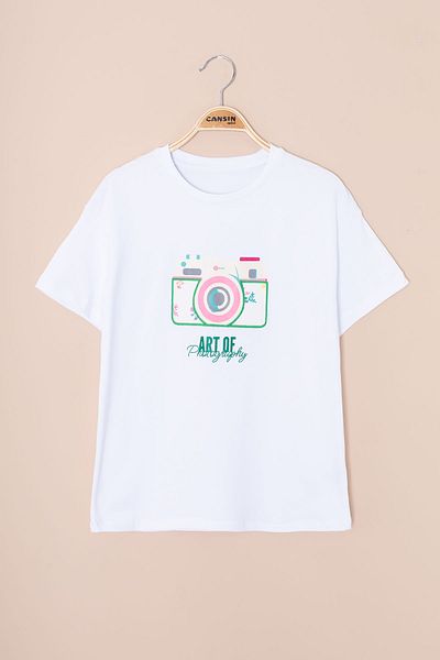Cansın Mini تي شيرت بناتي برقبة دائرية مطبوع عليه صورة من الخلف من إكرو 20980