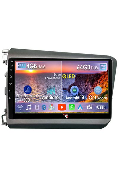 navi-it Navigatie dedicata Honda Civic 2012-2015, 4GB RAM 64GB ROM, Octacore, Android 14, Display QLED 1K 9"