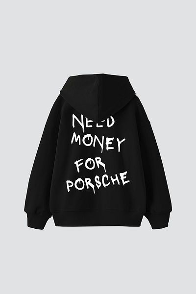 Bak Moda Need Money for Porsche Printed Oversize Women's Black Hoodie