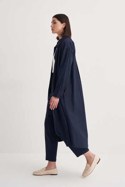 EBU Prive Γυναικείο φόρεμα Cupra Flowy Cotton oversized Long Shirt Navy Blue