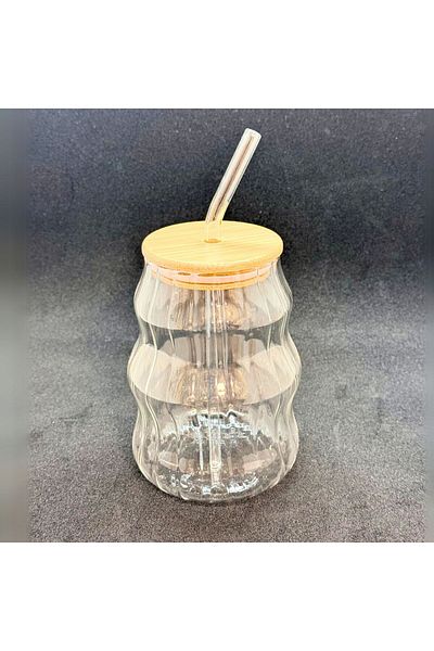 Tırtıl Home Züccaciye Bamboo Lid Mug with Glass Straw