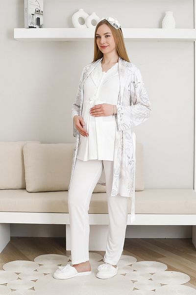 ERDENİZ TEKSTİL Patterned Maternity Pajamas and Dress Set / Cotton-Viscose Fabric / Adjustable Waist
