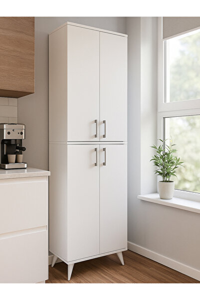 dorpek Nappa Çok Amaçlı Dolap 6 Raflı Mutfak Dolabı 4 Kapaklı Kiler Dolabı Beyaz