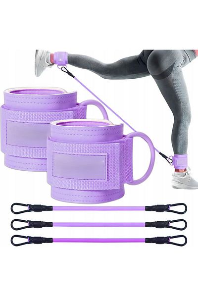zola Set 2 curele glezna si 3 benzi elastice, neopren cu burete, inele otel, 26 x 8.5 cm, violet