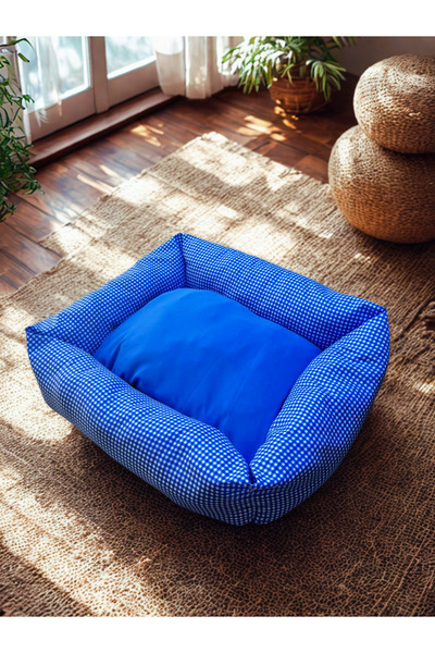 PET-LUİN Shadow Premium Cat and Dog Bed Square Patterned Soft Silicone Filled Washable