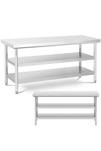Royal Catering Stół blat roboczy centralny stalowy 2 półki 180 x 70 cm do 600 kg