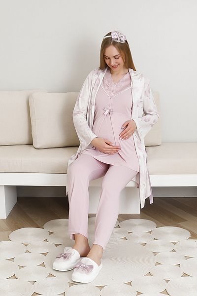 ERDENİZ TEKSTİL Patterned Maternity Pajamas and Dress Set / Cotton-Viscose Fabric / Adjustable Waist