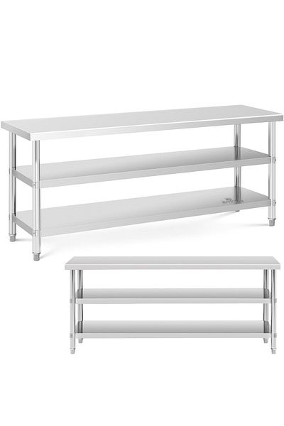 Royal Catering Stół blat roboczy stalowy nierdzewny 2 półki 200x60cm