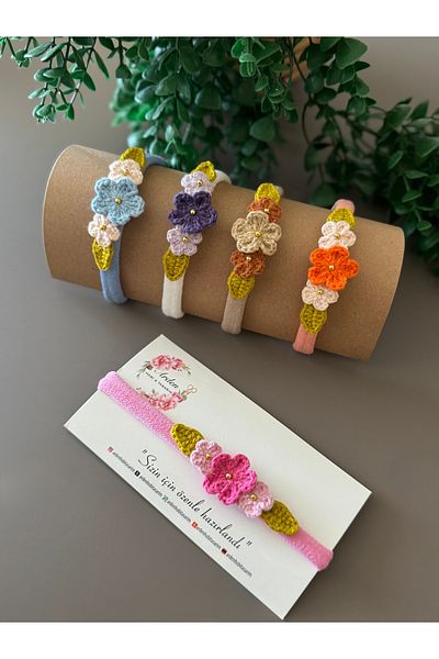 ARDEN HOBİ TASARIM Newborn Baby/Child Bandana with Hand-Knitted Flower Object
