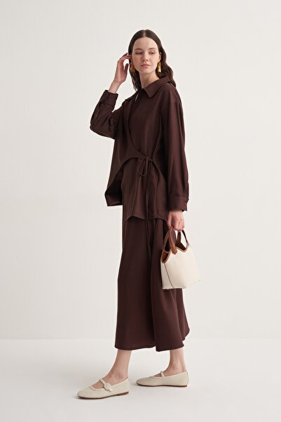 EBU Prive Women's Cupra Flowy Cotton Flared Skirt Bitter Brown