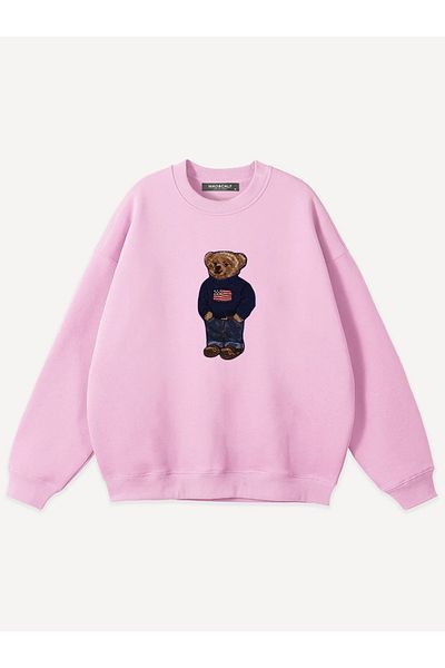 Mad&Calf Unisex Teddy Boy εμπριμέ με λαιμόκοψη Oversize φούτερ