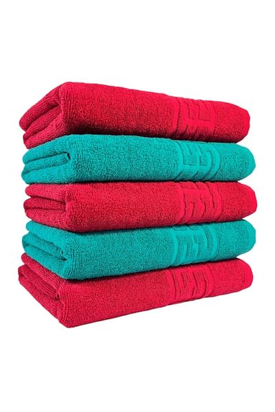 Plush Set 5 Towels, Red Green, 100% Cotton 550gr, 70x140cm