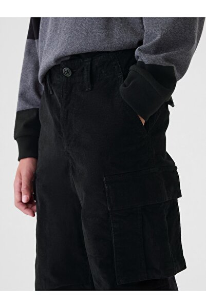 GAP Erkek Çocuk Siyah Soft Stretch Kadife Kargo Baggy Jean Pantolon