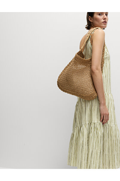 Marks & Spencer Keten Karışımlı Bağlamalı Askılı Midi Elbise