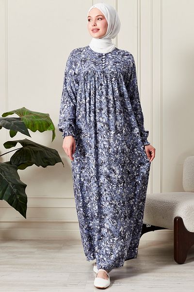 fistan Shirred Robadan Buttoned Front Viscose Fabric Tesseture Clothing Mother Dress Prayer Dress